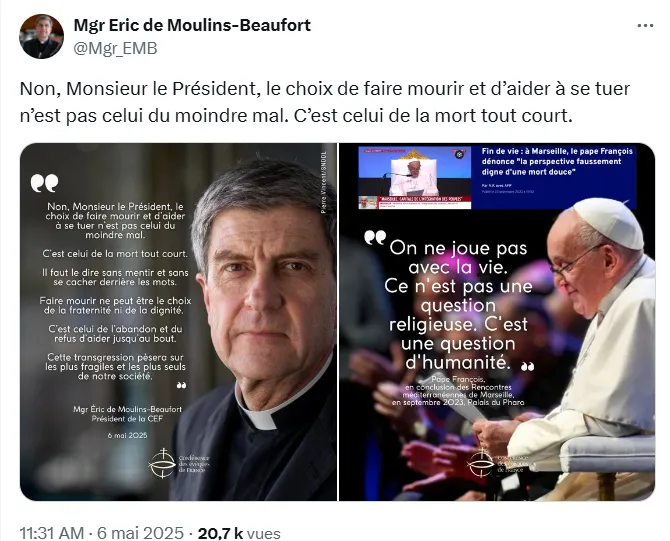 Tweet de Eric de Moulins-Beaufort sur une citation du pape François